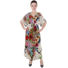 Valentine s Day Heart Artistic Psychedelic V-neck Boho Style Maxi Dress