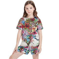 Valentine s Day Heart Artistic Psychedelic Kids  T-shirt And Sports Shorts Set by Modalart