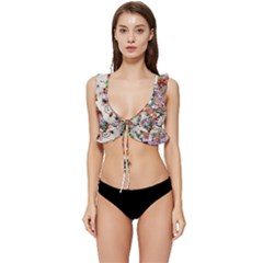 Valentine s Day Heart Artistic Psychedelic Low Cut Ruffle Edge Bikini Top by Modalart