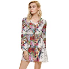 Valentine s Day Heart Artistic Psychedelic Tiered Long Sleeve Mini Dress