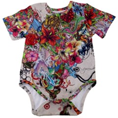 Valentine s Day Heart Artistic Psychedelic Baby Short Sleeve Bodysuit by Modalart