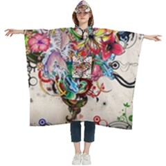 Valentine s Day Heart Artistic Psychedelic Women s Hooded Rain Ponchos