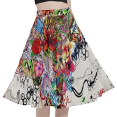 Valentine s Day Heart Artistic Psychedelic A-line Full Circle Midi Skirt With Pocket