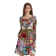 Valentine s Day Heart Artistic Psychedelic Long Sleeve Knee Length Skater Dress With Pockets