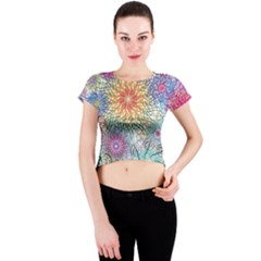 Psychedelic Flowers Yellow Abstract Psicodelia Crew Neck Crop Top