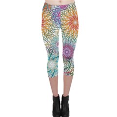 Psychedelic Flowers Yellow Abstract Psicodelia Capri Leggings  by Modalart