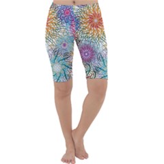 Psychedelic Flowers Yellow Abstract Psicodelia Cropped Leggings  by Modalart