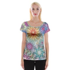 Psychedelic Flowers Yellow Abstract Psicodelia Cap Sleeve Top by Modalart