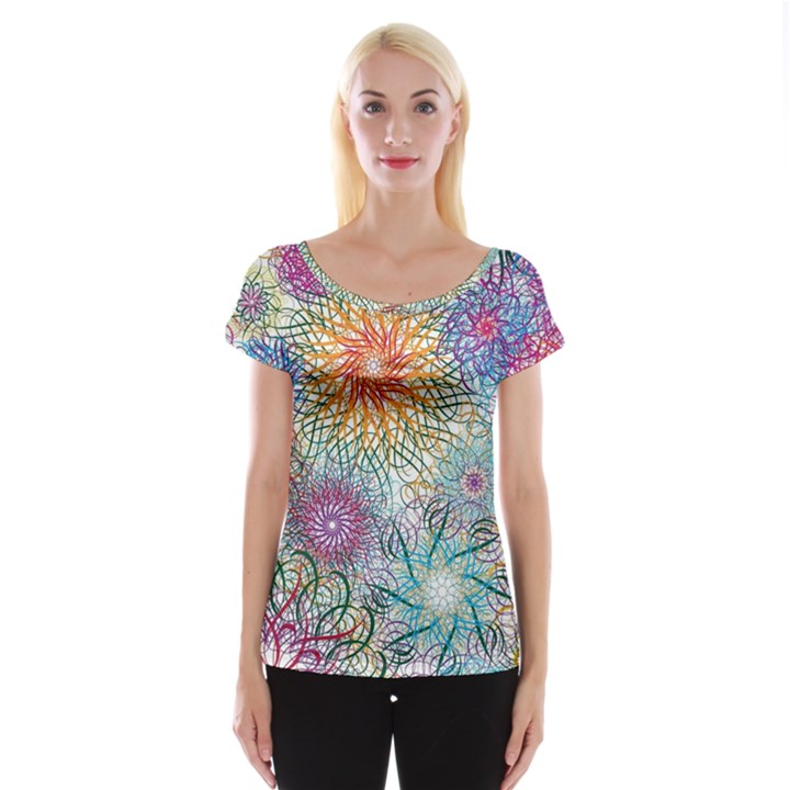 Psychedelic Flowers Yellow Abstract Psicodelia Cap Sleeve Top