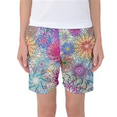 Psychedelic Flowers Yellow Abstract Psicodelia Women s Basketball Shorts by Modalart