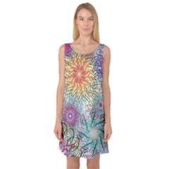 Psychedelic Flowers Yellow Abstract Psicodelia Sleeveless Satin Nightdress