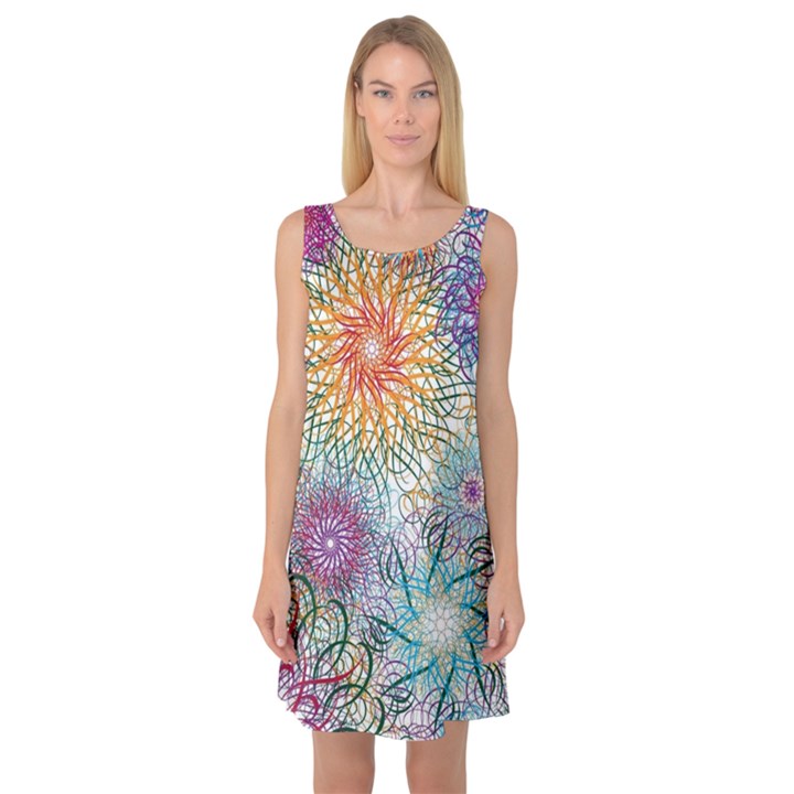 Psychedelic Flowers Yellow Abstract Psicodelia Sleeveless Satin Nightdress