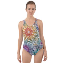 Psychedelic Flowers Yellow Abstract Psicodelia Cut-out Back One Piece Swimsuit