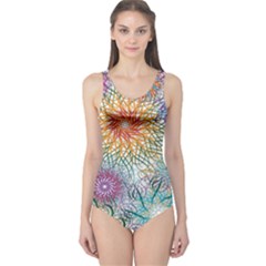 Psychedelic Flowers Yellow Abstract Psicodelia One Piece Swimsuit