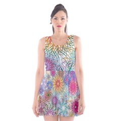 Psychedelic Flowers Yellow Abstract Psicodelia Scoop Neck Skater Dress by Modalart