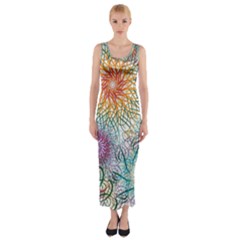 Psychedelic Flowers Yellow Abstract Psicodelia Fitted Maxi Dress by Modalart