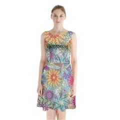 Psychedelic Flowers Yellow Abstract Psicodelia Sleeveless Waist Tie Chiffon Dress