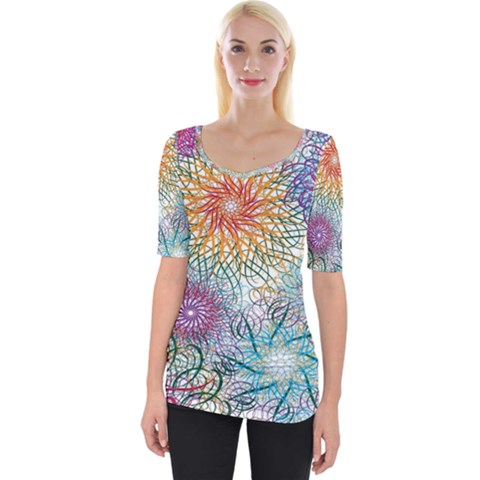 Psychedelic Flowers Yellow Abstract Psicodelia Wide Neckline T-shirt by Modalart