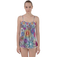 Psychedelic Flowers Yellow Abstract Psicodelia Babydoll Tankini Top