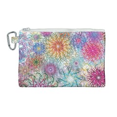 Psychedelic Flowers Yellow Abstract Psicodelia Canvas Cosmetic Bag (large) by Modalart