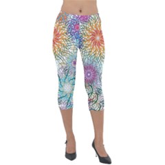 Psychedelic Flowers Yellow Abstract Psicodelia Lightweight Velour Capri Leggings  by Modalart