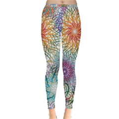 Psychedelic Flowers Yellow Abstract Psicodelia Inside Out Leggings by Modalart