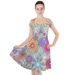 Psychedelic Flowers Yellow Abstract Psicodelia Cap Sleeve Midi Dress by Modalart