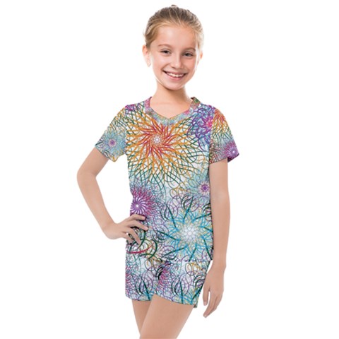 Psychedelic Flowers Yellow Abstract Psicodelia Kids  Mesh T-shirt And Shorts Set by Modalart