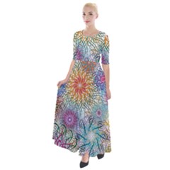 Psychedelic Flowers Yellow Abstract Psicodelia Half Sleeves Maxi Dress by Modalart