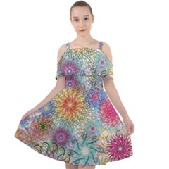 Psychedelic Flowers Yellow Abstract Psicodelia Cut Out Shoulders Chiffon Dress