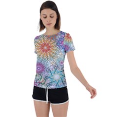 Psychedelic Flowers Yellow Abstract Psicodelia Back Circle Cutout Sports T-shirt by Modalart