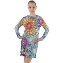 Psychedelic Flowers Yellow Abstract Psicodelia Long Sleeve Hoodie Dress