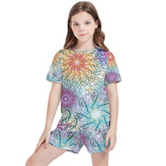 Psychedelic Flowers Yellow Abstract Psicodelia Kids  T-shirt And Sports Shorts Set