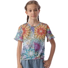 Psychedelic Flowers Yellow Abstract Psicodelia Kids  Cuff Sleeve Scrunch Bottom T-shirt