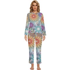 Psychedelic Flowers Yellow Abstract Psicodelia Womens  Long Sleeve Lightweight Pajamas Set