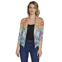 Psychedelic Flowers Yellow Abstract Psicodelia Women s Draped Front 3/4 Sleeve Shawl Collar Jacket