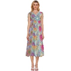 Psychedelic Flowers Yellow Abstract Psicodelia V-neck Drawstring Shoulder Sleeveless Maxi Dress