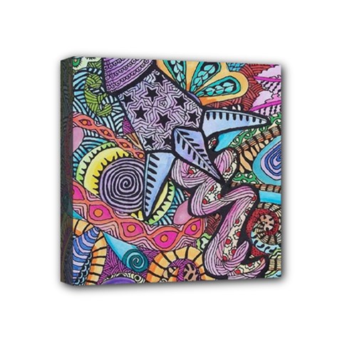 Psychedelic Flower Red Colors Yellow Abstract Psicodelia Mini Canvas 4  X 4  (stretched)