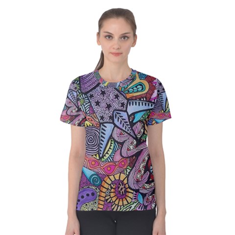 Psychedelic Flower Red Colors Yellow Abstract Psicodelia Women s Cotton T-shirt by Modalart