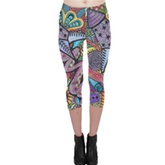 Psychedelic Flower Red Colors Yellow Abstract Psicodelia Capri Leggings  by Modalart