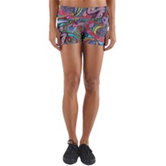 Psychedelic Flower Red Colors Yellow Abstract Psicodelia Yoga Shorts by Modalart