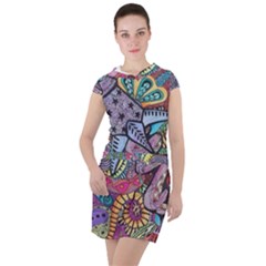 Psychedelic Flower Red Colors Yellow Abstract Psicodelia Drawstring Hooded Dress by Modalart