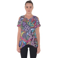 Psychedelic Flower Red Colors Yellow Abstract Psicodelia Cut Out Side Drop T-shirt by Modalart