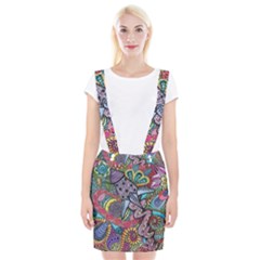 Psychedelic Flower Red Colors Yellow Abstract Psicodelia Braces Suspender Skirt by Modalart