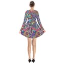 Psychedelic Flower Red Colors Yellow Abstract Psicodelia Long Sleeve Velvet V-neck Dress View2