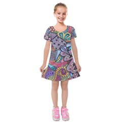 Psychedelic Flower Red Colors Yellow Abstract Psicodelia Kids  Short Sleeve Velvet Dress