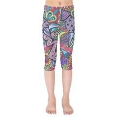 Psychedelic Flower Red Colors Yellow Abstract Psicodelia Kids  Capri Leggings  by Modalart