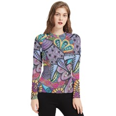 Psychedelic Flower Red Colors Yellow Abstract Psicodelia Women s Long Sleeve Rash Guard by Modalart