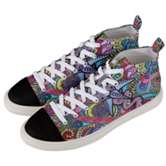 Psychedelic Flower Red Colors Yellow Abstract Psicodelia Men s Mid-top Canvas Sneakers by Modalart