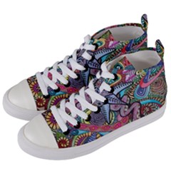 Psychedelic Flower Red Colors Yellow Abstract Psicodelia Women s Mid-top Canvas Sneakers by Modalart